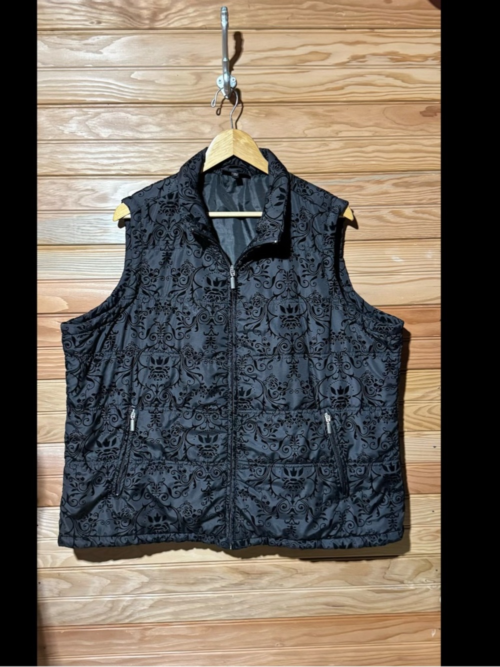 Jane Ashley Black Quilted Sleeveless Vest with Subtle Pattern
